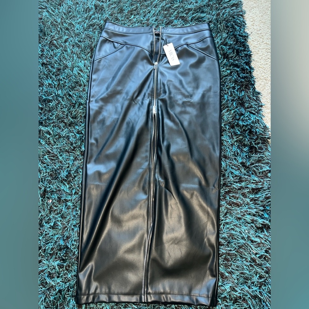 Brand New Faux leather moto maxi skirt